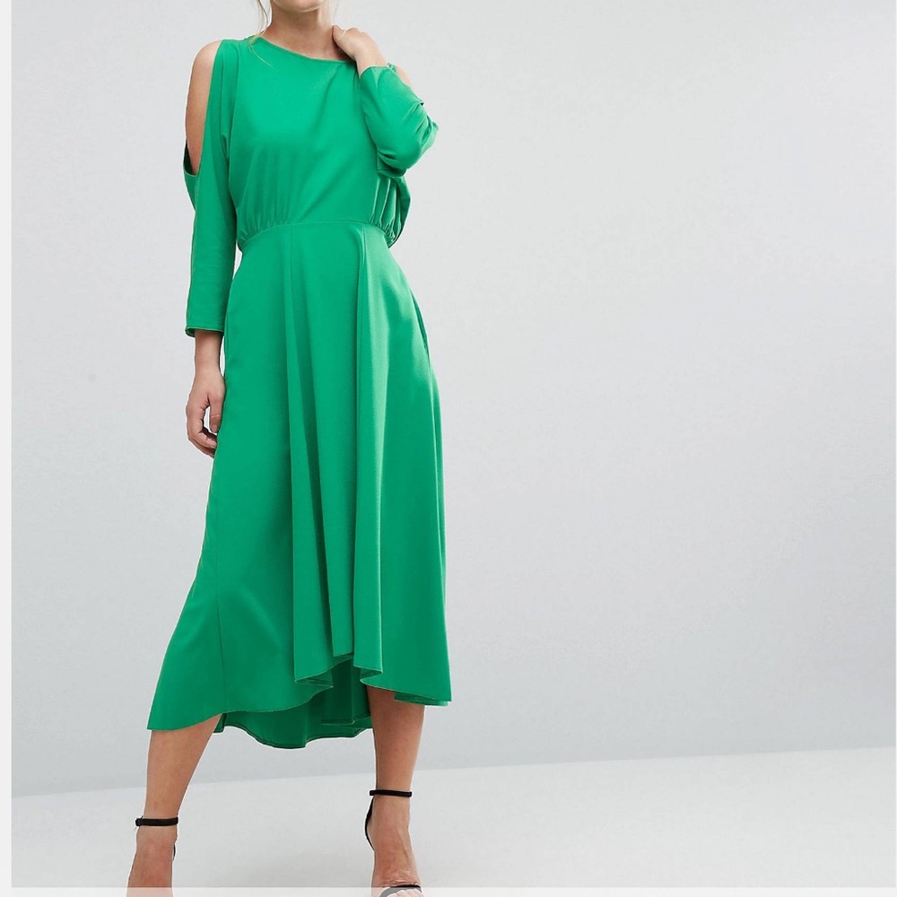 Closet Cold Shoulder Long Sleeve Dress - Green - US 4